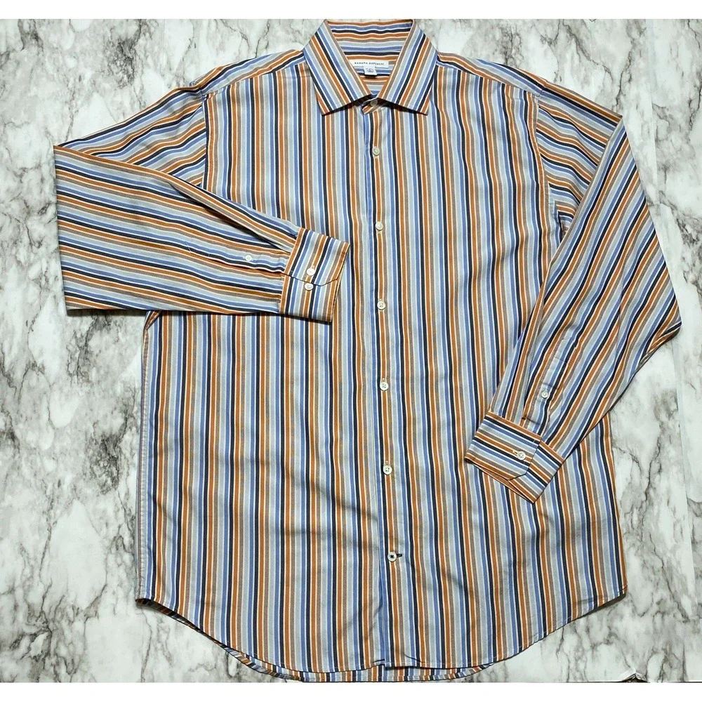 Banana Republic Mens Dress Shirt Sz L 16-16 1/2 Long Sleeve Multicolor Striped